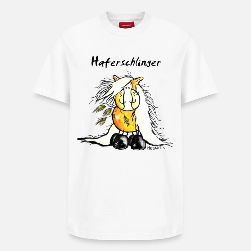 "Haferschlinger" - Haflinger - Hafi - Cheval - T-shirt unisexe décontracté en coton Supima – de SPREAD - blanc