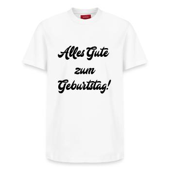 Happy Birthday! - Relaxed Unisex Supima Cotton T-Shirt – by SPREAD - white - Front - AI Model Female 172 dark (172cm) & AI Model Male 185 dark (185cm)