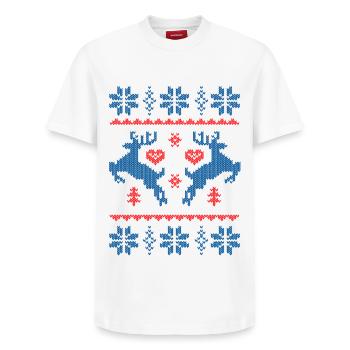 Jul, jul, xmas - T-shirt unisex med avslappnad passform i Supima-bomull – från SPREAD - vit - Fram - AI Model Female 172 dark (172cm) & AI Model Male 185 dark (185cm)