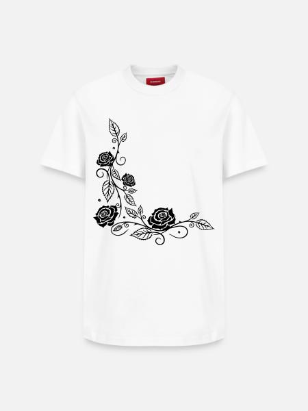 Roses avec ornements et feuilles - T-shirt unisexe décontracté en coton Supima – de SPREAD - blanc