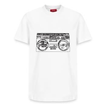Musique hip hop - T-shirt unisexe décontracté en coton Supima – de SPREAD - blanc - Devant - AI Model Female 172 dark (172cm) & AI Model Male 185 dark (185cm)