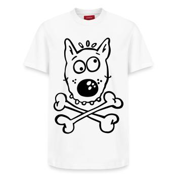 Pirate Dog - T-shirt unisexe décontracté en coton Supima – de SPREAD - blanc - Devant - AI Model Female 172 dark (172cm) & AI Model Male 185 dark (185cm)