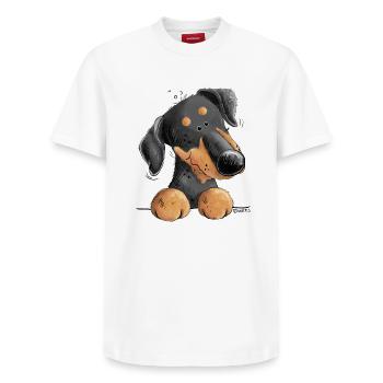 Lustiger Dobermann Oder Pinscher I Hund Comic - Relaxed Unisex Supima Cotton T-Shirt – von SPREAD - Weiß - Vorne - AI Model Female 172 dark (172cm) & AI Model Male 185 dark (185cm)