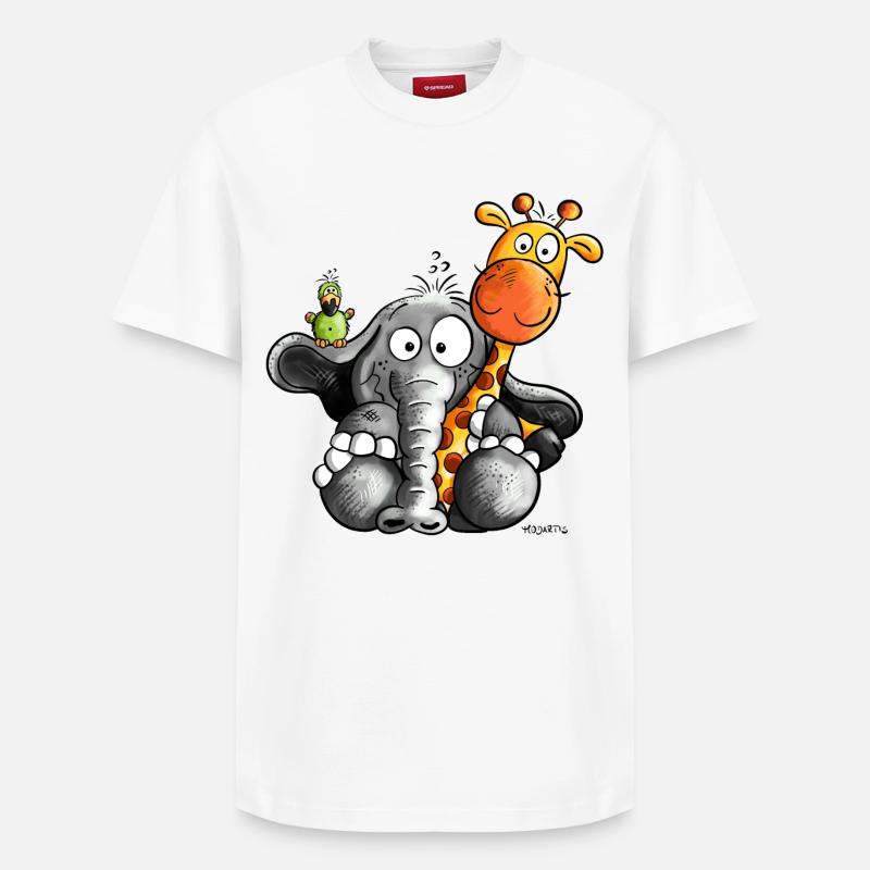 Elefant umarmt Giraffe - Relaxed Unisex Supima Cotton T-Shirt – von SPREAD - Weiß