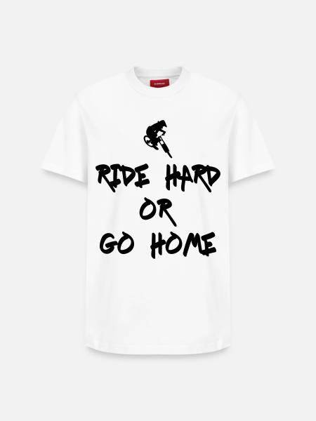 Ride Hard Downhill - Relaxed Unisex Supima Cotton T-Shirt – von SPREAD - Weiß