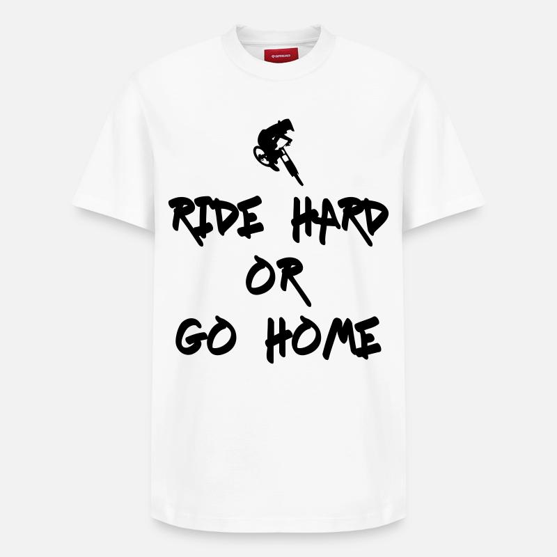 Ride Hard Downhill - Relaxed Unisex Supima Cotton T-Shirt – von SPREAD - Weiß