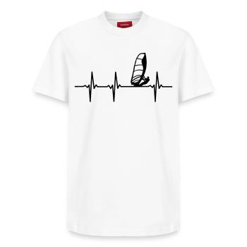Windsurfer EKG - Relaxed Unisex Supima Cotton T-Shirt – von SPREAD - Weiß - Vorne - AI Model Female 172 dark (172cm) & AI Model Male 185 dark (185cm)