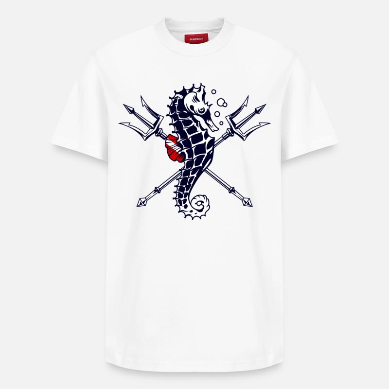 Taucher Trident Seepferdchen - Relaxed Unisex Supima Cotton T-Shirt – von SPREAD - Weiß