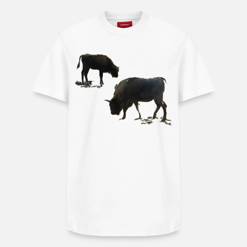 Bison avec jeune animal - T-shirt unisexe décontracté en coton Supima – de SPREAD - blanc