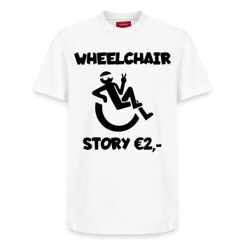 Wheelchair story for only 2 Euro # - Relaxed Unisex Supima Cotton T-Shirt – by SPREAD - white - Front - AI Model Female 172 dark (172cm) & AI Model Male 185 dark (185cm)
