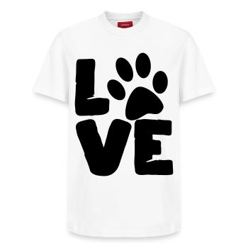 Hundeliebe. Für alle Hundeliebhaber. Hund * - Relaxed Unisex Supima Cotton T-Shirt – von SPREAD - Weiß - Vorne - AI Model Female 172 dark (172cm) & AI Model Male 185 dark (185cm)