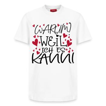 MOTIVATION - WEIL ICH ES KANN - Relaxed Unisex Supima Cotton T-Shirt – von SPREAD - Weiß - Vorne - AI Model Female 172 dark (172cm) & AI Model Male 185 dark (185cm)
