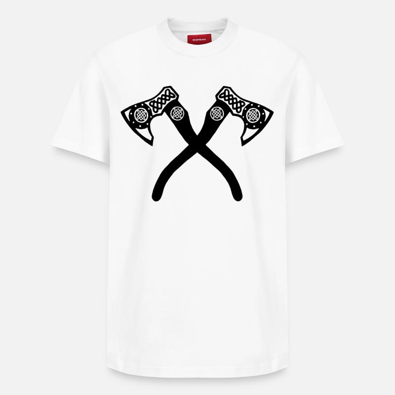 Schwarze Wikinger-Axte - Relaxed Unisex Supima Cotton T-Shirt – von SPREAD - Weiß