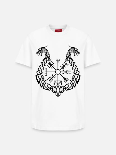 Black dragon and Viking compass - Relaxed Unisex Supima Cotton T-Shirt – by SPREAD - white