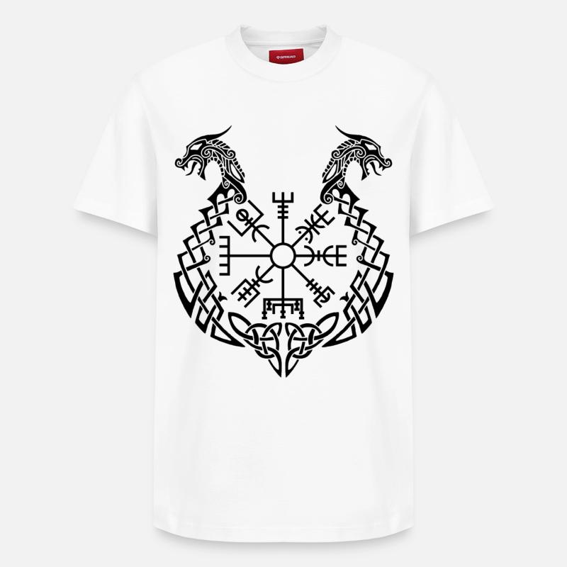 Schwarzer Drache und Wikingerkompass - Relaxed Unisex Supima Cotton T-Shirt – von SPREAD - Weiß