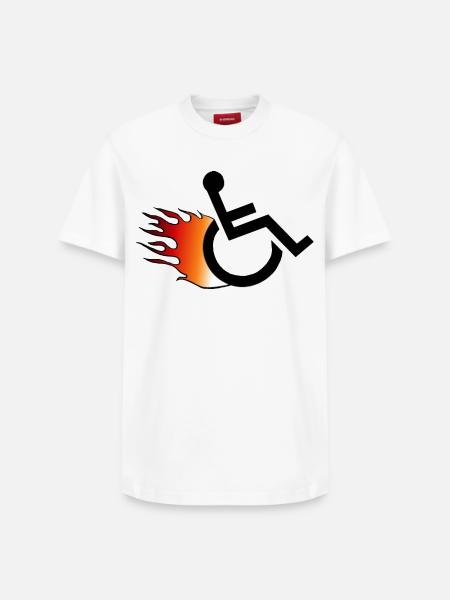 Flammender Rollstuhl. Rollstuhl mit Flammen # - Relaxed Unisex Supima Cotton T-Shirt – von SPREAD - Weiß