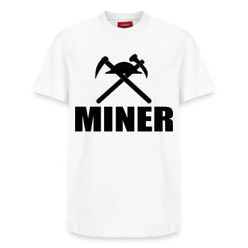 Miner - Relaxed Unisex Supima Cotton T-Shirt – by SPREAD - white - Front - AI Model Female 172 dark (172cm) & AI Model Male 185 dark (185cm)