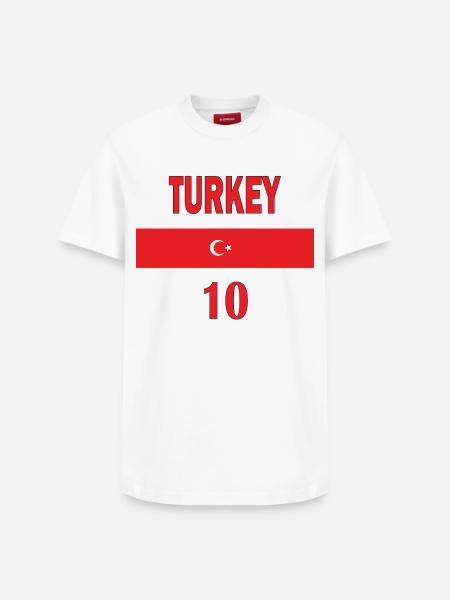 Tyrkiet fodboldhold nummer ti - Unisex T-shirt i Supima-bomuld med afslappet pasform – fra SPREAD - hvid