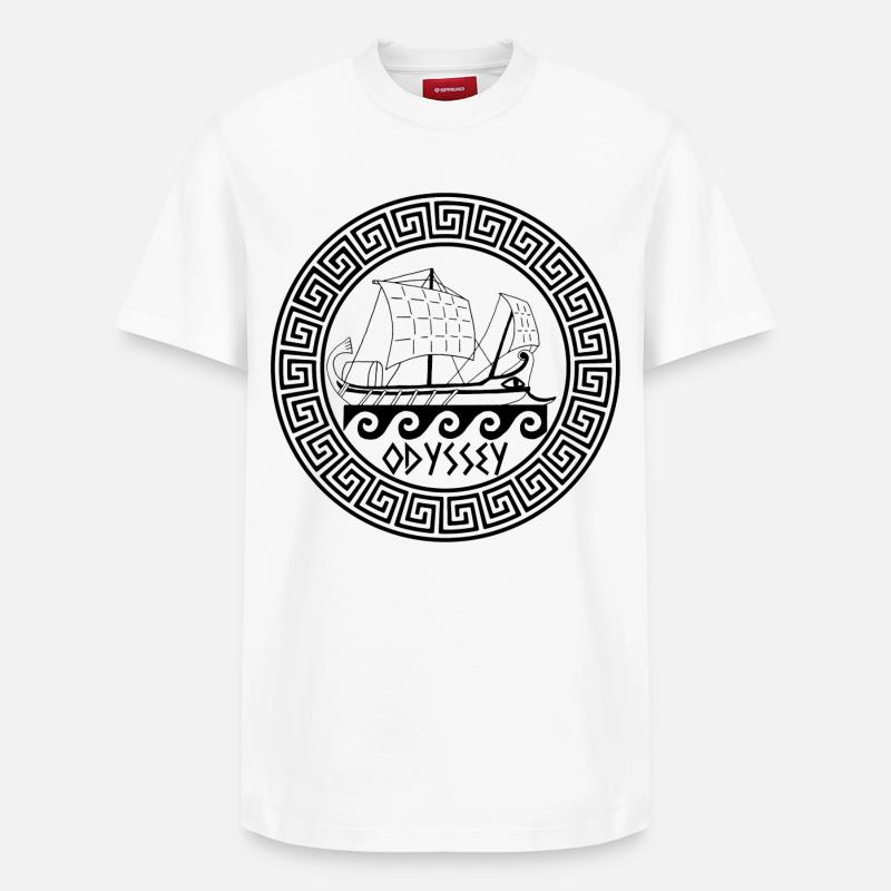Symbole d'un bateau grec noir - T-shirt unisexe décontracté en coton Supima – de SPREAD - blanc