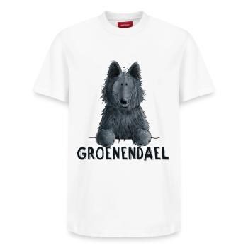 Happy Groenendael I Hund Kopf I Comic - Relaxed Unisex Supima Cotton T-Shirt – von SPREAD - Weiß - Vorne - AI Model Female 172 dark (172cm) & AI Model Male 185 dark (185cm)