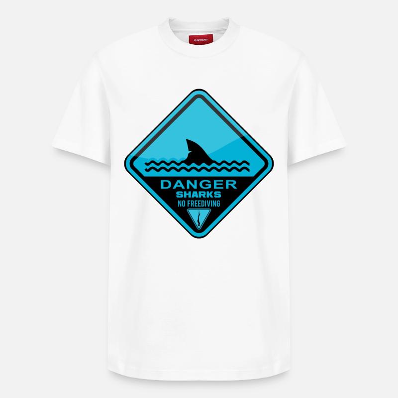 Danger Sharks Pas d’apnée - T-shirt unisexe décontracté en coton Supima – de SPREAD - blanc
