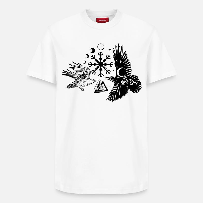 Hugin et Munin avec Vegvisir Valknut - T-shirt unisexe décontracté en coton Supima – de SPREAD - blanc