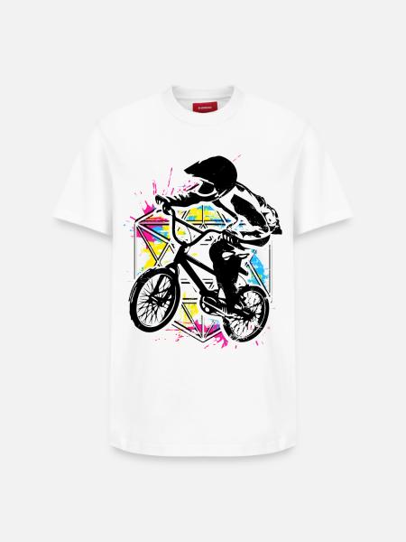 Bmx Racing Retro Bunt - Bmx Fahrrad - Bmx Cykel - Unisex T-shirt i Supima-bomuld med afslappet pasform – fra SPREAD - hvid