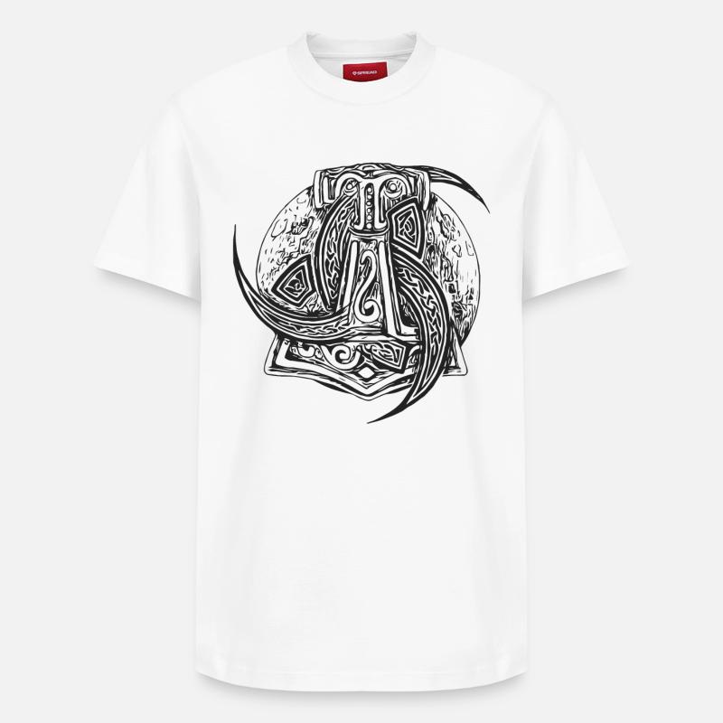 Thorhammer Kompass Mond - Relaxed Unisex Supima Cotton T-Shirt – von SPREAD - Weiß