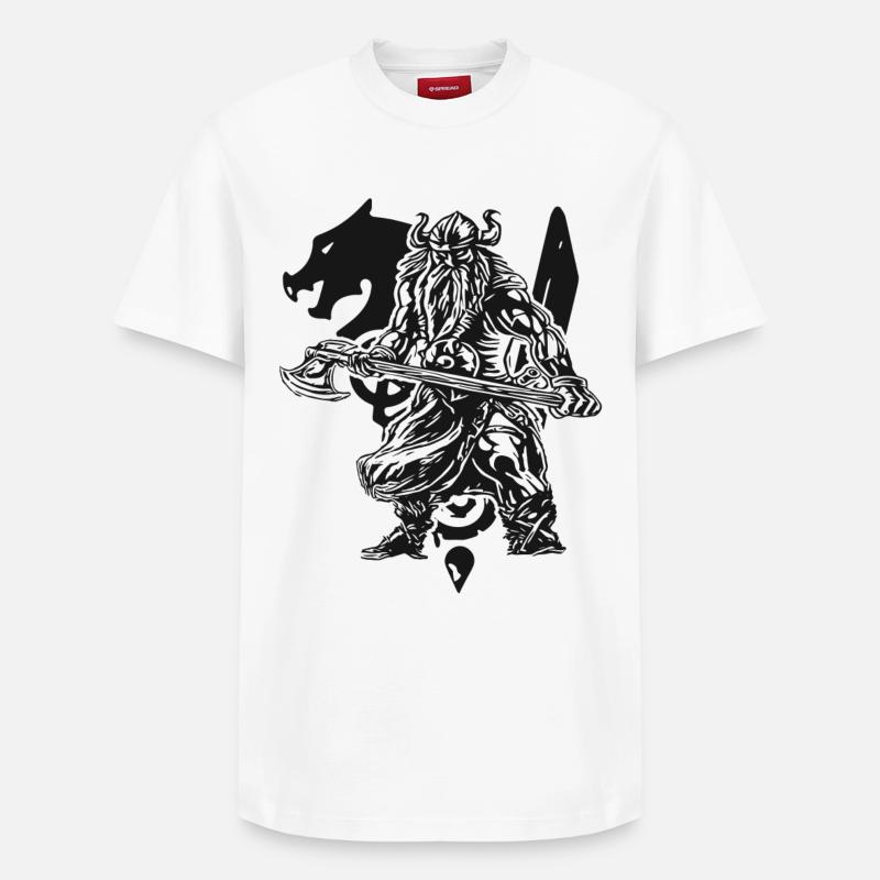 Valhalla - Viking - Wikinger mit Axt - Relaxed Unisex Supima Cotton T-Shirt – von SPREAD - Weiß