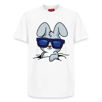 Cooler Hase - Relaxed Unisex Supima Cotton T-Shirt – von SPREAD - Weiß - Vorne - AI Model Female 172 dark (172cm) & AI Model Male 185 dark (185cm)