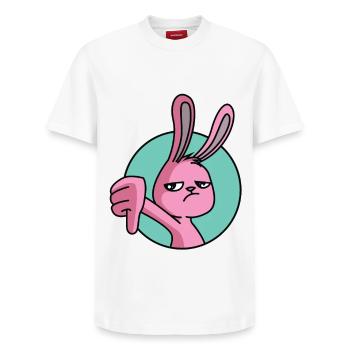 Pouce de lapin vers le bas - T-shirt unisexe décontracté en coton Supima – de SPREAD - blanc - Devant - AI Model Female 172 dark (172cm) & AI Model Male 185 dark (185cm)