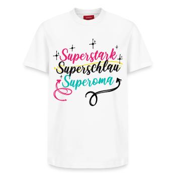 Oma Großmutter Superoma Alte Frau Spruch - Relaxed Unisex Supima Cotton T-Shirt – von SPREAD - Weiß - Vorne - AI Model Female 172 dark (172cm) & AI Model Male 185 dark (185cm)