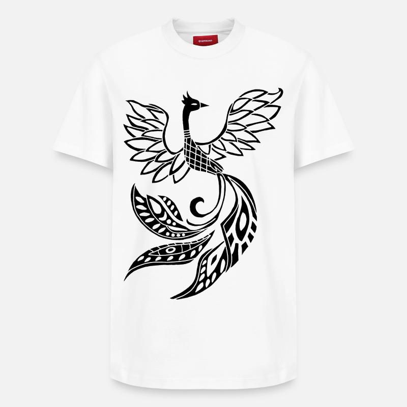 Schwarzer Phönixvogel - Relaxed Unisex Supima Cotton T-Shirt – von SPREAD - Weiß