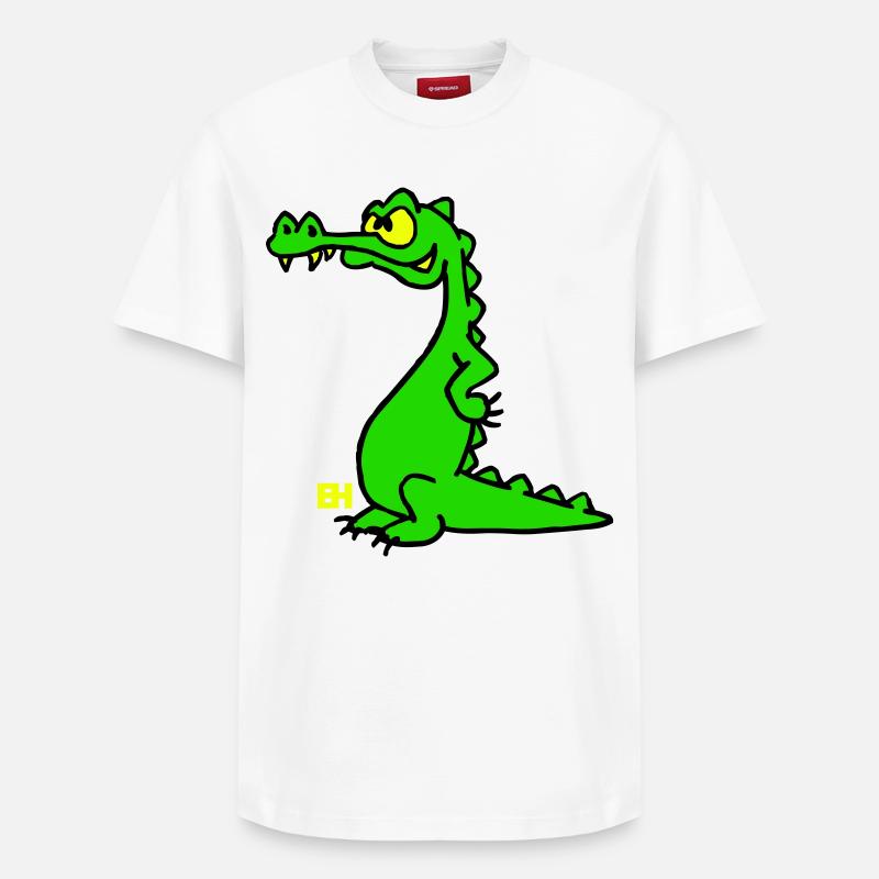 Smiling Crocodile, dreifarbiges Design - Relaxed Unisex Supima Cotton T-Shirt – von SPREAD - Weiß