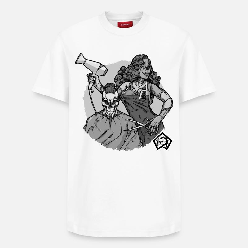 Coiffeur, Coiffeur, Coiffeur, Coiffeur, Crâne - T-shirt unisexe décontracté en coton Supima – de SPREAD - blanc