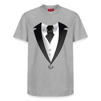 Suit Tuxedo Costume - Relaxed Unisex Supima Cotton T-Shirt – by SPREAD - white - Front - AI Model Female 172 dark (172cm) & AI Model Male 185 dark (185cm)