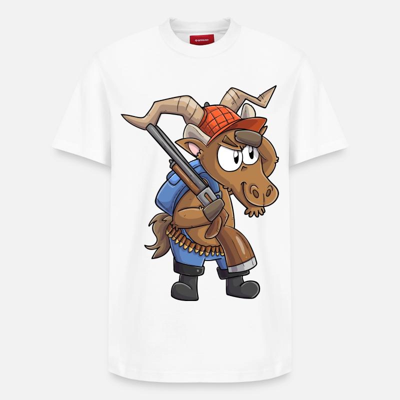 Steinbock Jäger / Steinbock mit Jagdgewehr - Relaxed Unisex Supima Cotton T-Shirt – von SPREAD - Weiß