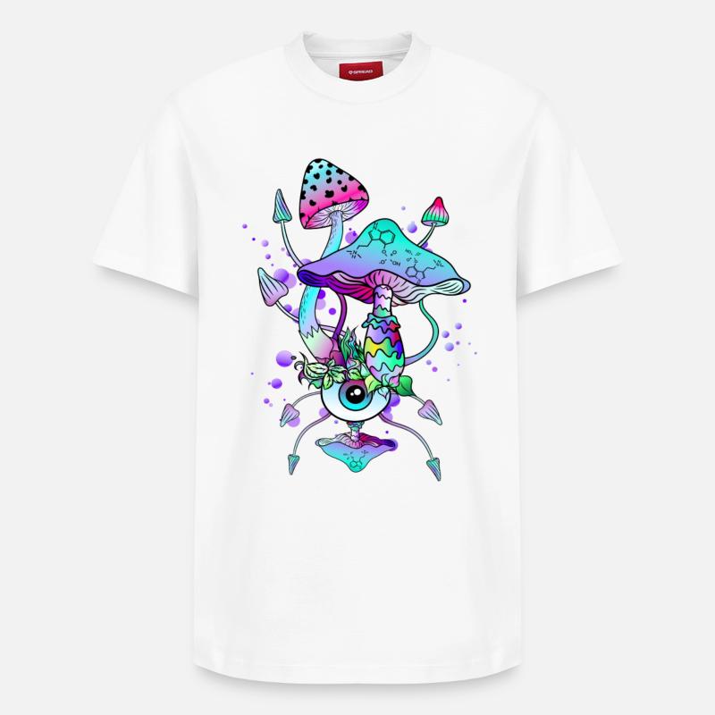 Trippy Neon Champignons Psychédéliques - T-shirt unisexe décontracté en coton Supima – de SPREAD - blanc
