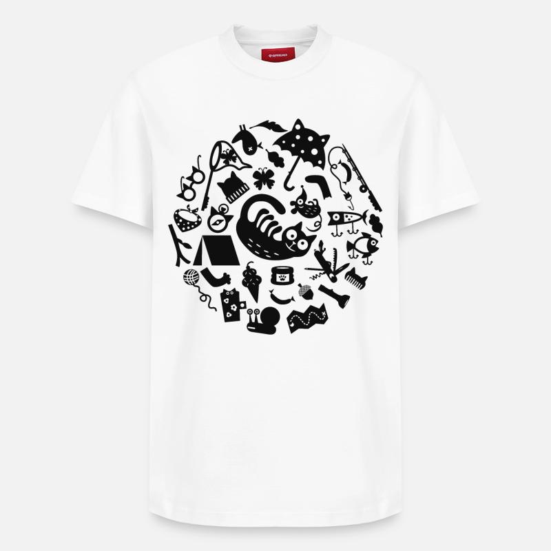 Cat Camping L Schwarz - Relaxed Unisex Supima Cotton T-Shirt – von SPREAD - Weiß