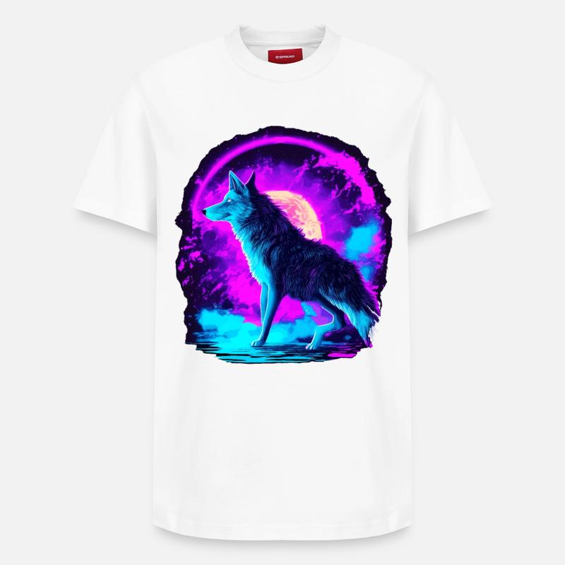 Wolf Neon Illustration Synthwave Art - T-shirt unisexe décontracté en coton Supima – de SPREAD - blanc