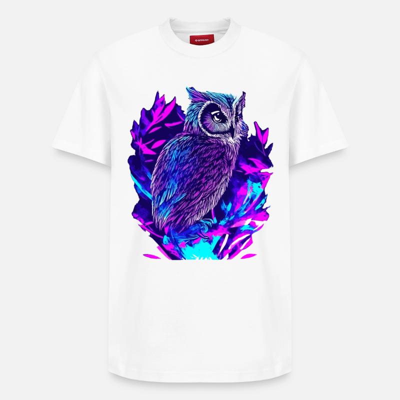 Neon Owl Psychedelic Owl Art - T-shirt unisexe décontracté en coton Supima – de SPREAD - blanc