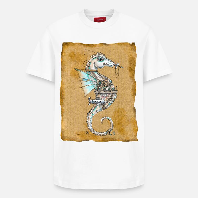 Hippocampe Abyss'patrol by .Némo - T-shirt unisexe décontracté en coton Supima – de SPREAD - blanc
