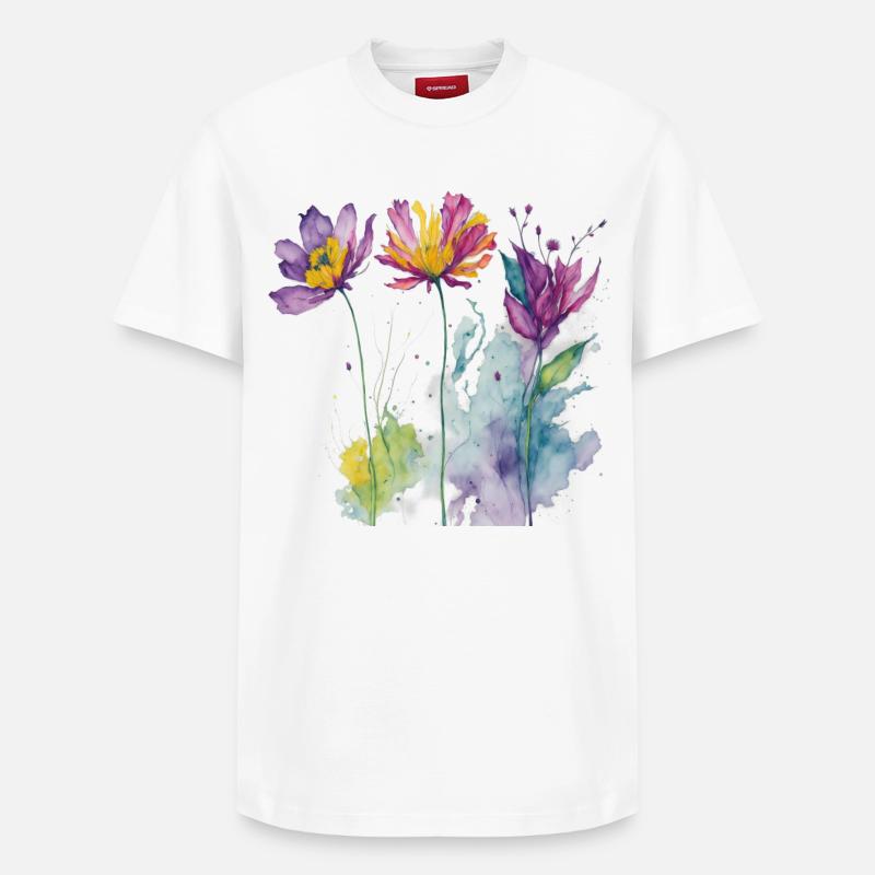 Aquarelle florale - T-shirt unisexe décontracté en coton Supima – de SPREAD - blanc