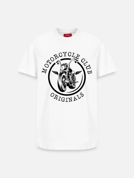 Motorrad Club Custom Garage Chopper Emblem Symbol - Relaxed Unisex Supima Cotton T-Shirt – von SPREAD - Weiß