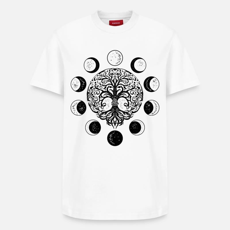 Ygdrassil Mondphasen Witchcraft Occult Lebensbaum - Relaxed Unisex Supima Cotton T-Shirt – von SPREAD - Weiß