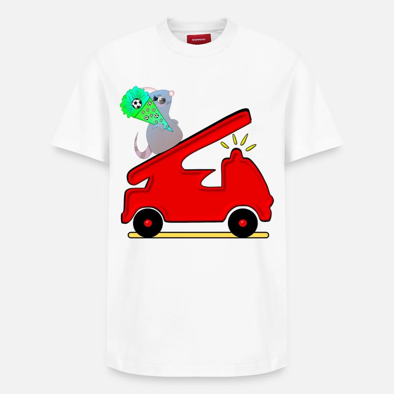 SCHULKIND EINSCHULUNG FEUERWEHRAUTO MAUS - Relaxed Unisex Supima Cotton T-Shirt – von SPREAD - Weiß