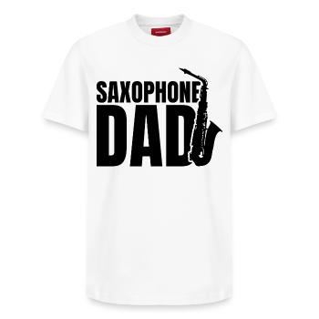 Saxophone Papa - Relaxed Unisex Supima Cotton T-Shirt – by SPREAD - white - Front - AI Model Female 172 dark (172cm) & AI Model Male 185 dark (185cm)