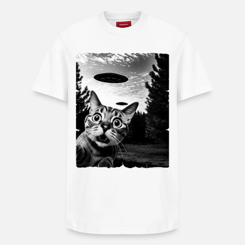 Chat Austerrestrial Invasion Uap Bizarre - T-shirt unisexe décontracté en coton Supima – de SPREAD - blanc