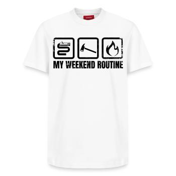 Feuerwehrmann Wochenende - Relaxed Unisex Supima Cotton T-Shirt – von SPREAD - Weiß - Vorne - AI Model Female 172 dark (172cm) & AI Model Male 185 dark (185cm)