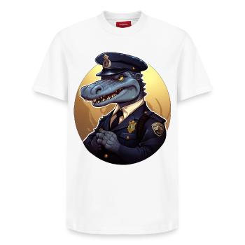 Crocodile Policeman - Relaxed Unisex Supima Cotton T-Shirt – by SPREAD - white - Front - AI Model Female 172 dark (172cm) & AI Model Male 185 dark (185cm)